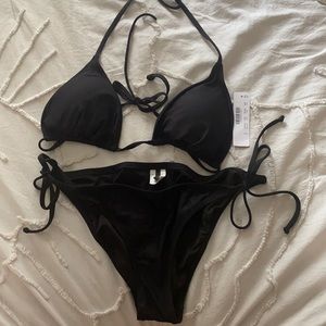 J Crew String Triangle Bikini Black NWT TOP sz. m